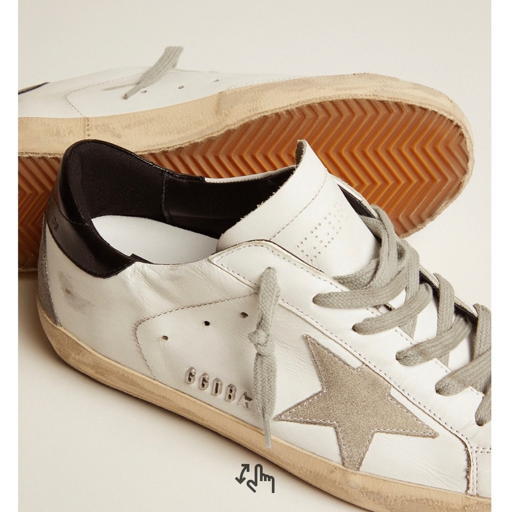 Golden Goose Womens Super Star Sneakers w/ Black Heel Tab, Metal Lettering- sz 9